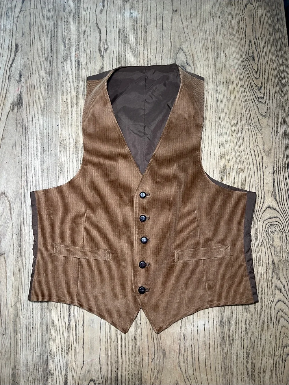 Men's Brown Corduroy Vest - Classic Tailored Style